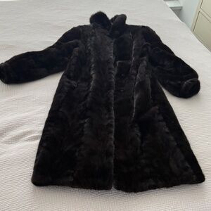 Elegant Black Faux Fur Coat - Women's Long Jacket, regal furs